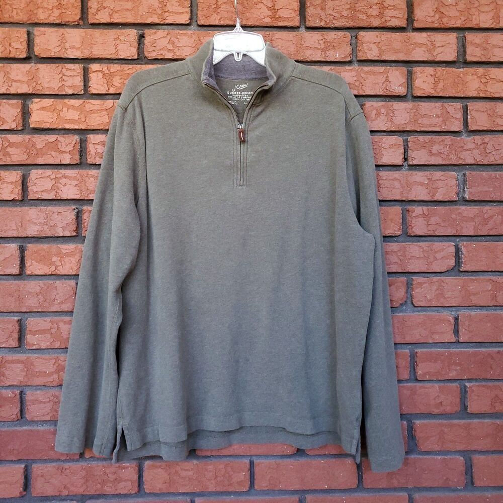 J Crew 1/4 Zip Pullover Mens XL 100% Cotton Sueded Jersey Green Long Sleeve 2007